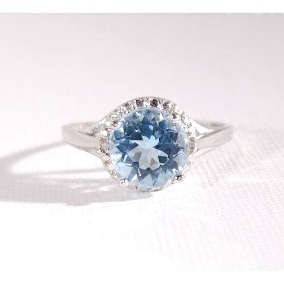 Sky Blue Topaz 2 Carats Ring Size 8 - Picture 2 of 11